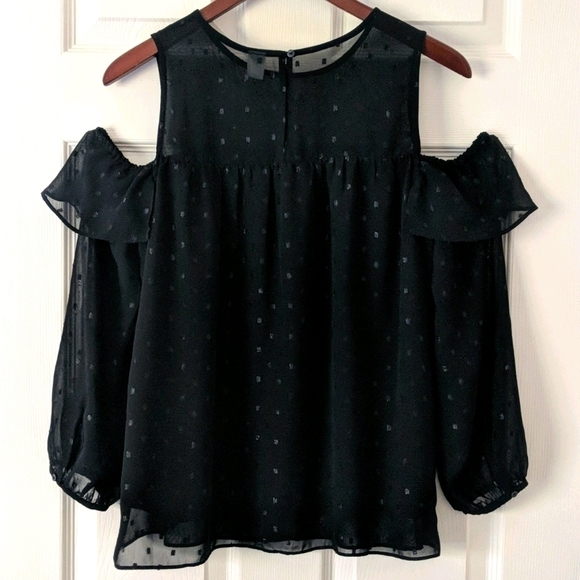 Old Navy Cold Shoulder Flowy Babydoll Top Black Small - Picture 10 of 12